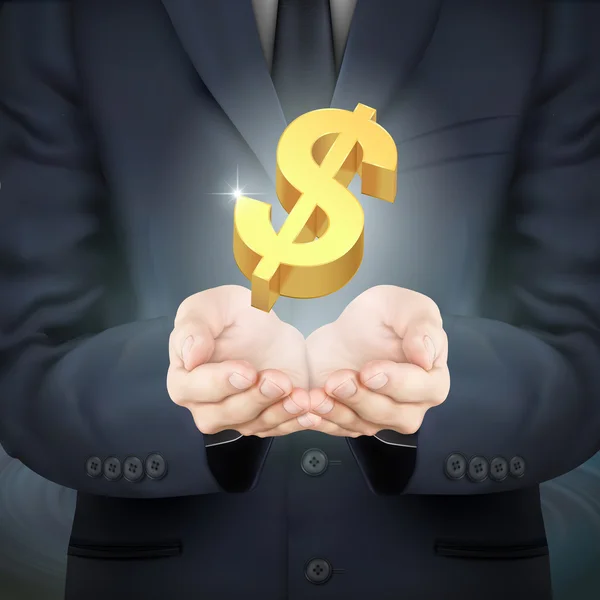 Homme d'affaires tenant symbole d'argent — Image vectorielle