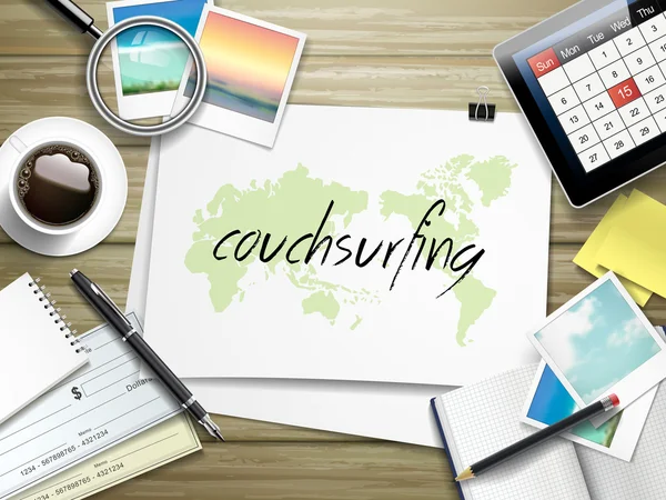 Couchsurfing-Wort auf Papier — Stockvektor