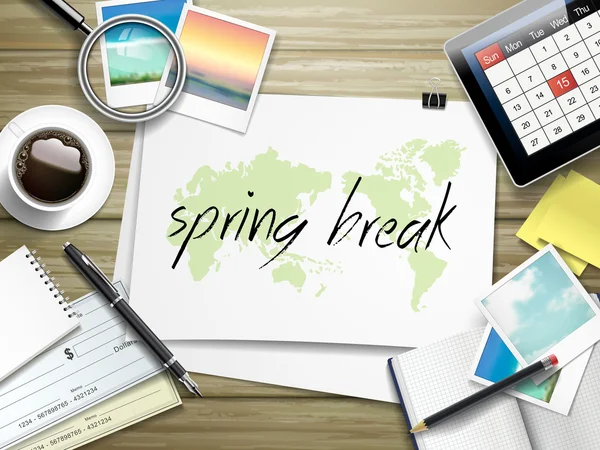 Spring break napisany na papierze — Wektor stockowy