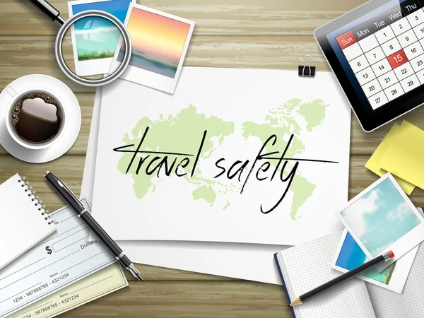 Travel safety written on paper — Stock Vector
