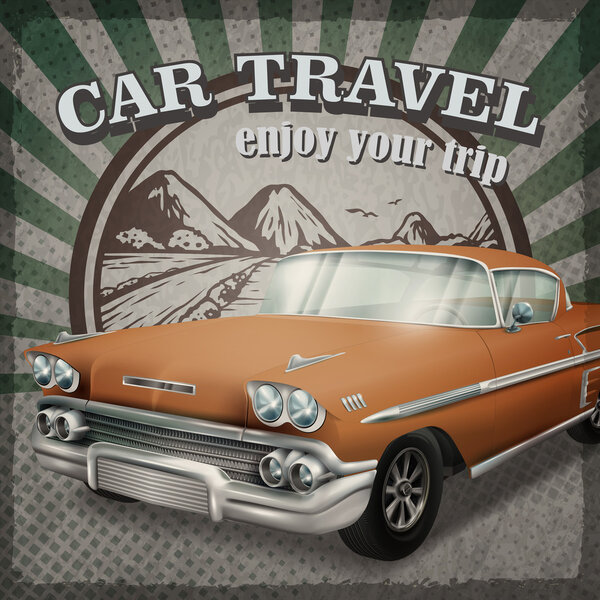 veteran classic brown car with retro background