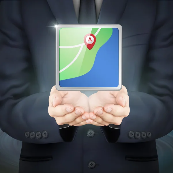 Homme d'affaires tenant la carte de la ville — Image vectorielle