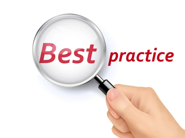 Best practice mostrate attraverso la lente d'ingrandimento — Vettoriale Stock