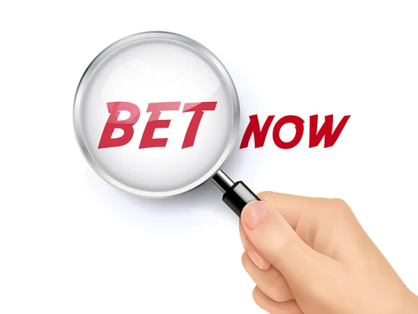 Bet now showing through magnifying glass — Stock Vector