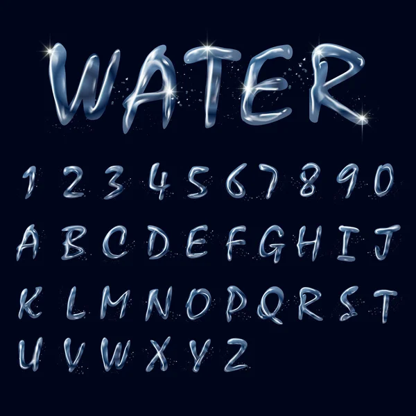 Alphabets d'eau pure et collection de numéros — Image vectorielle