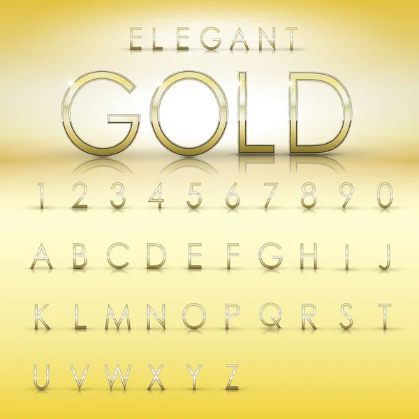 Elegante colección de alfabetos y números de oro — Vector de stock