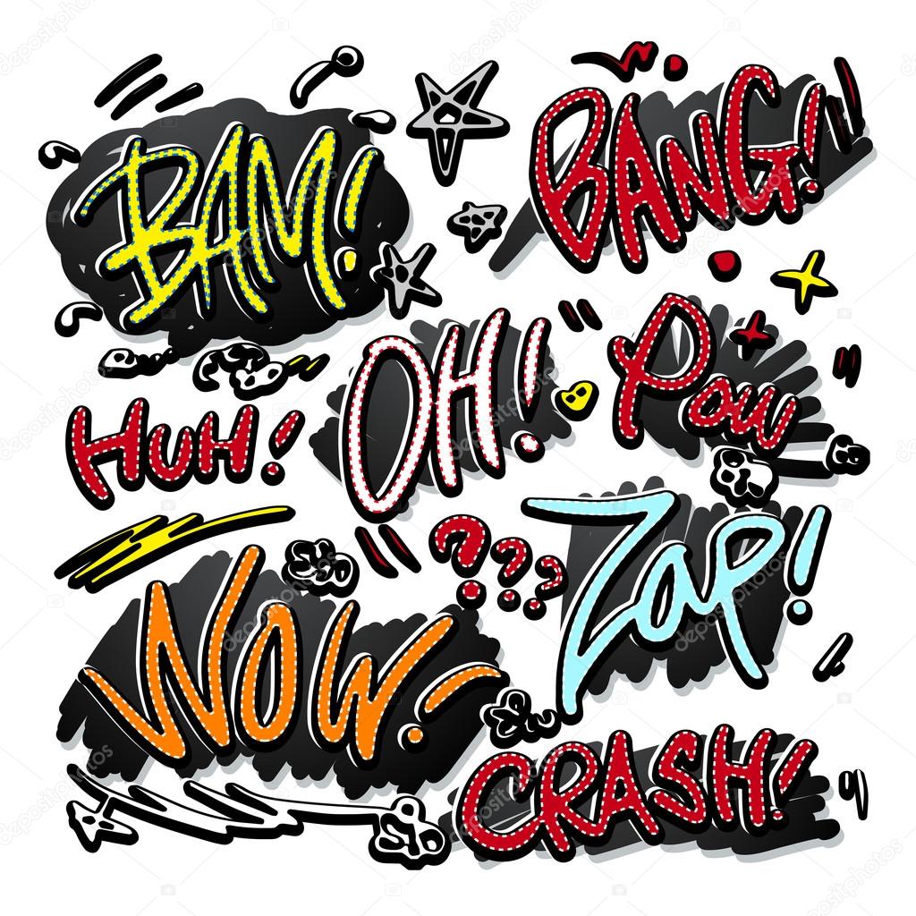 lovely doodle style comic sound effects set