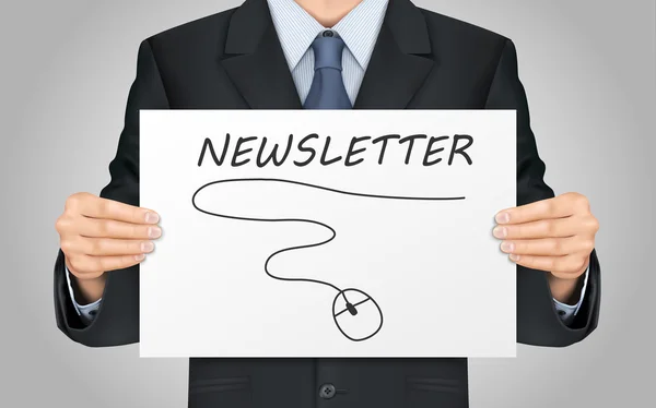 Business man holding newsletter poster — стоковый вектор