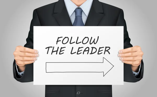 Επιχειρηματίας που κατέχουν ακολουθήστε την αφίσα του ηγέτη — Διανυσματικό Αρχείο