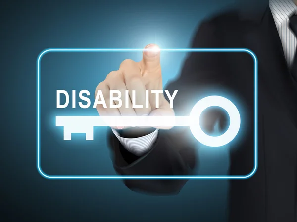 Férfi kézi fogyatékosság kulcs gomb megnyomásával — Stock Vector
