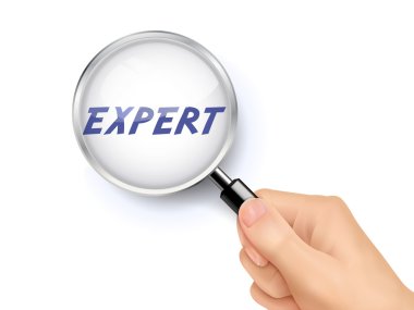 expert showing through magnifying glass clipart