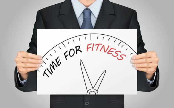 Hombre de negocios sosteniendo el tiempo para cartel de fitness — Vector de stock