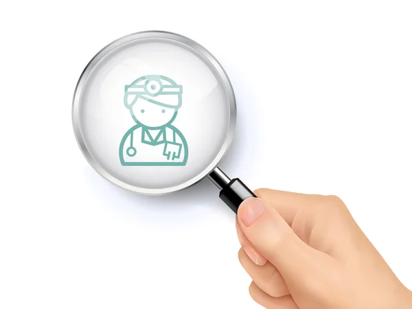 Doctor icon showing through magnifying glass — Stock Vector