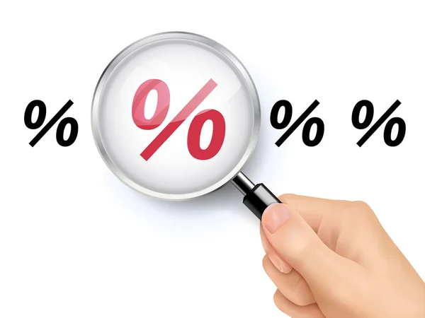 Símbolo percentual mostrando através de lupa — Vetor de Stock