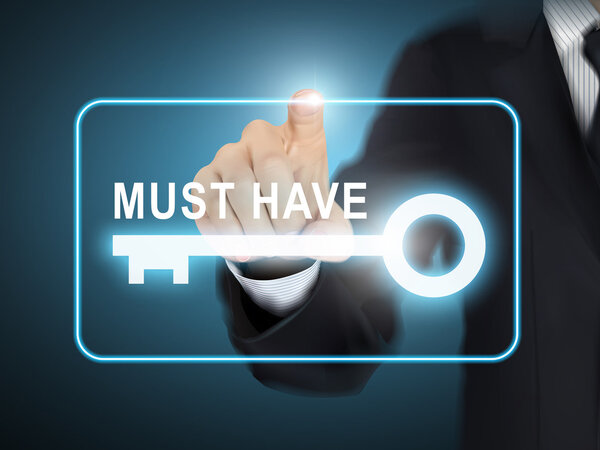 male hand pressing must have key button