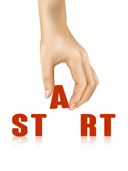 Start word taken away by hand — Stock Vector