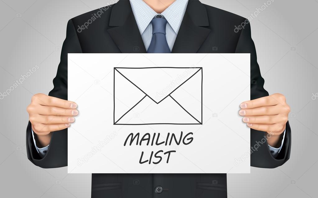 businessman holding mailing list poster