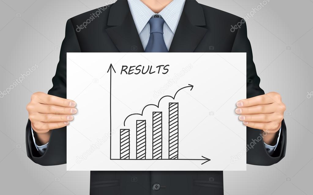 businessman holding results graph