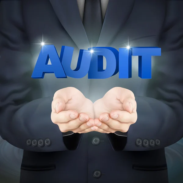 Businessman holding audit words — Stock Vector