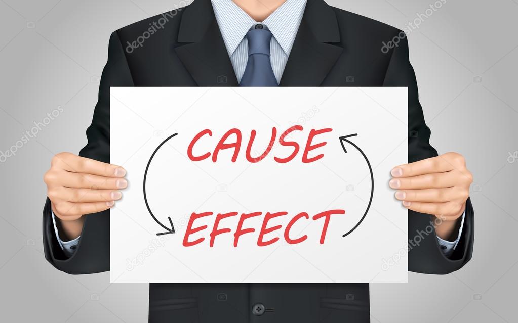 businessman holding cause and effect poster