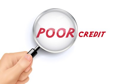 poor credit words showing through magnifying glass  clipart