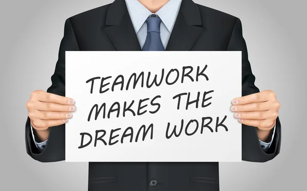 Biznesmen posiadania pracy zespołowej sprawia, że sen pracy plakat — Wektor stockowy