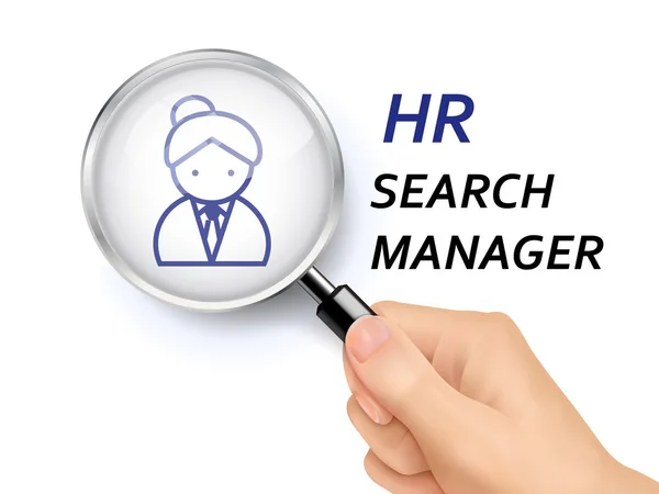 HR search manager parole che mostrano attraverso lente d'ingrandimento — Vettoriale Stock