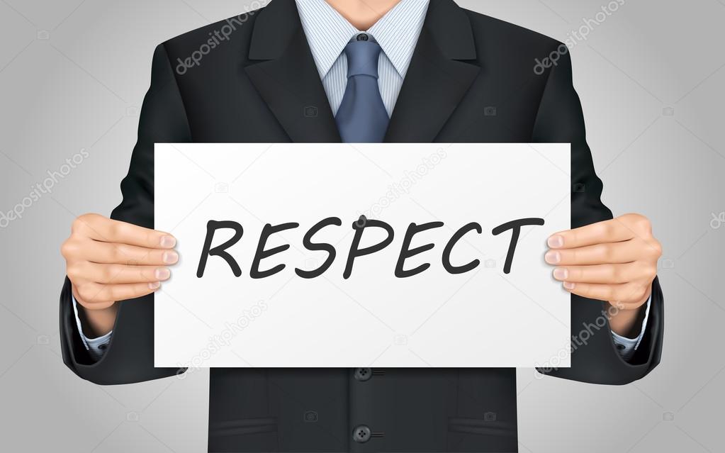 businessman holding respect word poster