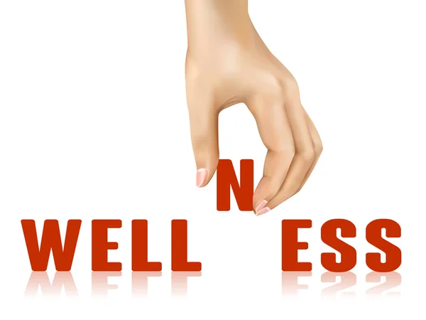 Wellness word taken away by hand — Stock Vector