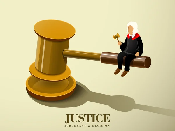 Concepto de justicia con un juez sentado en un mazo — Vector de stock