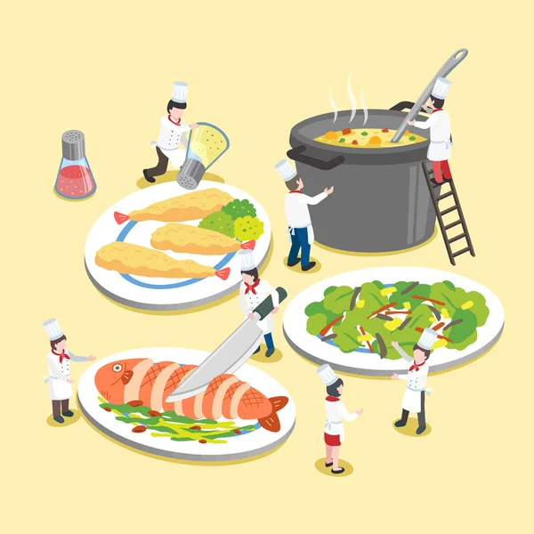 Köstliche Gerichte mit kleinen Köchen — Stockvektor
