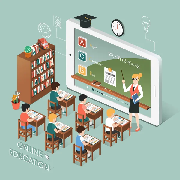 Educación en línea con tableta — Vector de stock