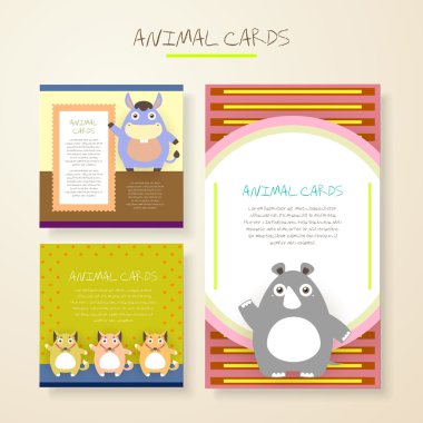 çok güzel Karikatür hayvan karakter kartları 