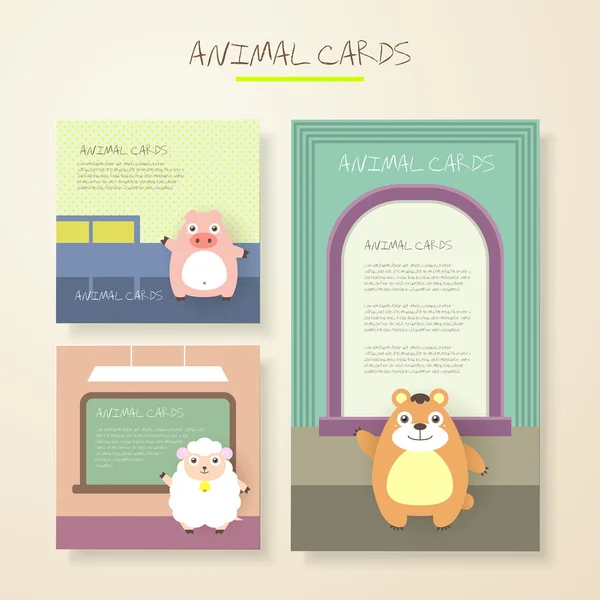 Bella cartoni animati animali personaggi carte — Vettoriale Stock