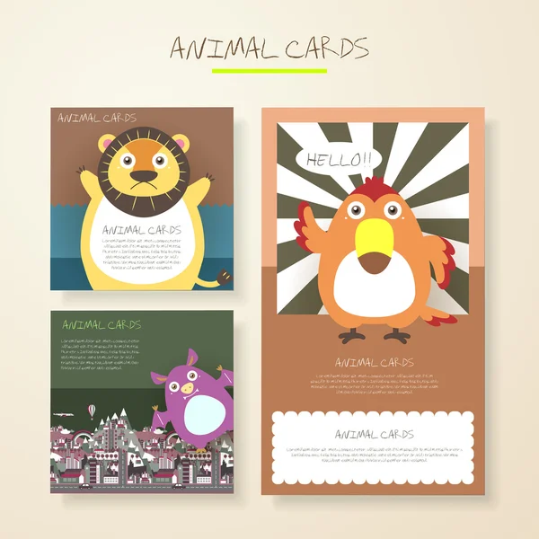Adorável desenhos animados animais personagens cartões —  Vetores de Stock