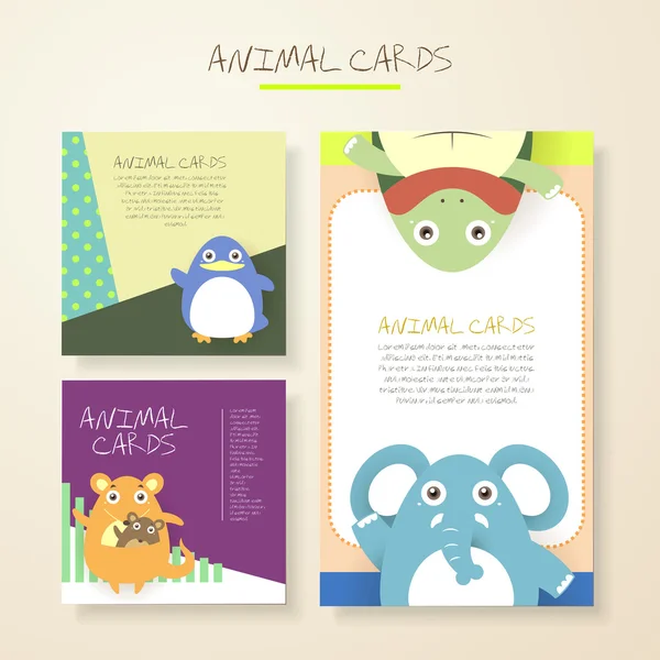 Lovely cartoon animal characters cards — Stock Vector