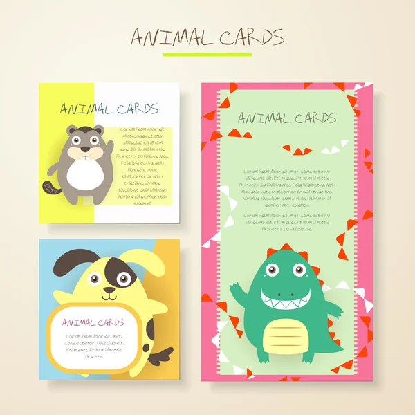 Lovely cartoon animal characters cards — Stock Vector