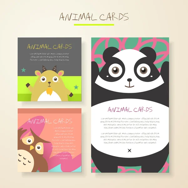 Bella cartoni animati animali personaggi carte — Vettoriale Stock