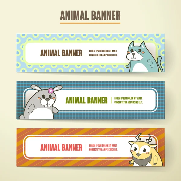 Colección de banner animal de dibujos animados adorable conjunto — Archivo Imágenes Vectoriales