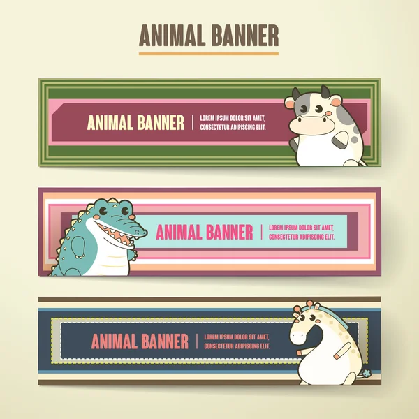 Adorabile cartone animato animale banner raccolta set — Vettoriale Stock