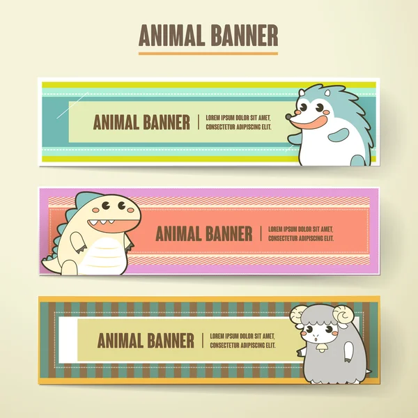 Schattig cartoon dierlijke banner collectie set — Stockvector