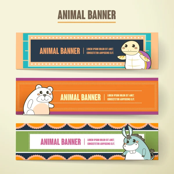 Adorabile cartone animato animale banner raccolta set — Vettoriale Stock