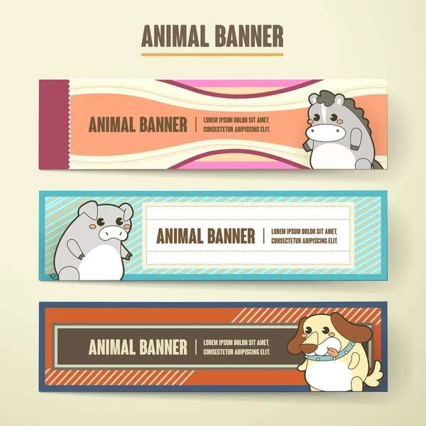 Adorabile cartone animato animale banner raccolta set — Vettoriale Stock