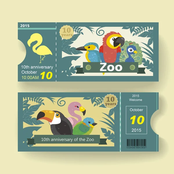 Modèle de conception de billets pour le zoo pour le 10e anniversaire — Image vectorielle