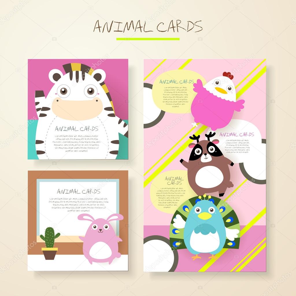 lovely cartoon animal characters cards 