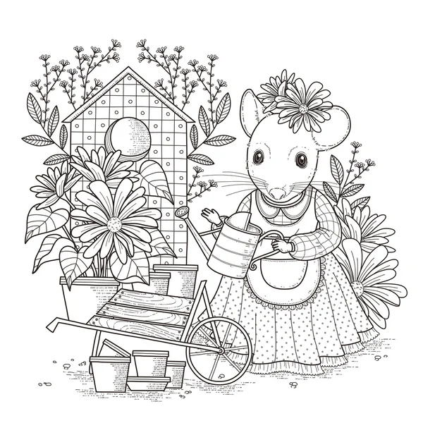 Adorable mouse coloring page — Stock Vector