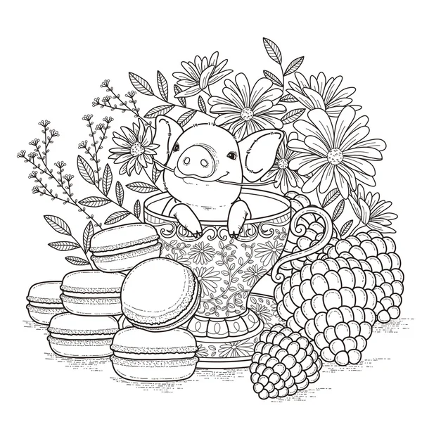 Adorable piggy coloring page — Stock Vector