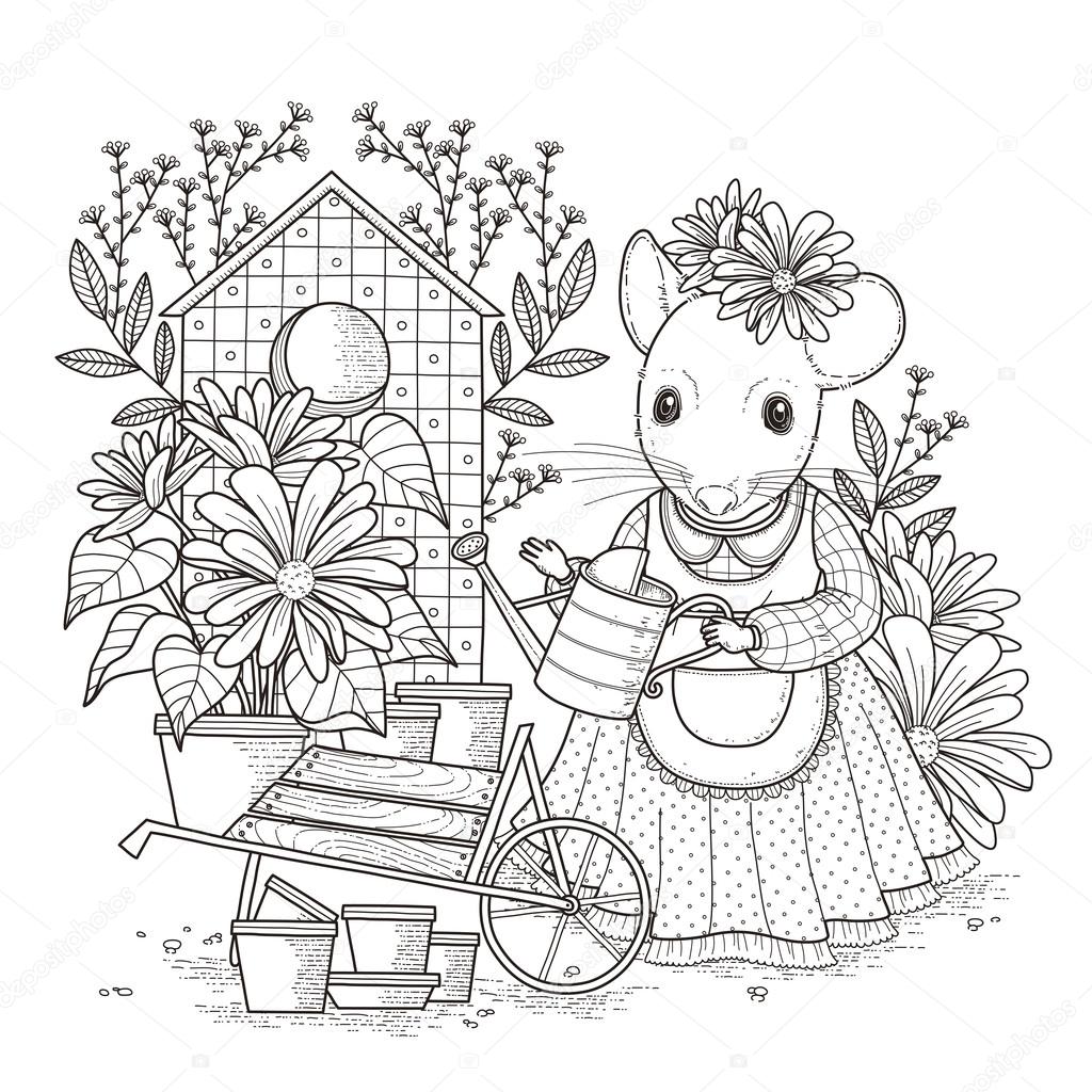 adorable mouse coloring page 