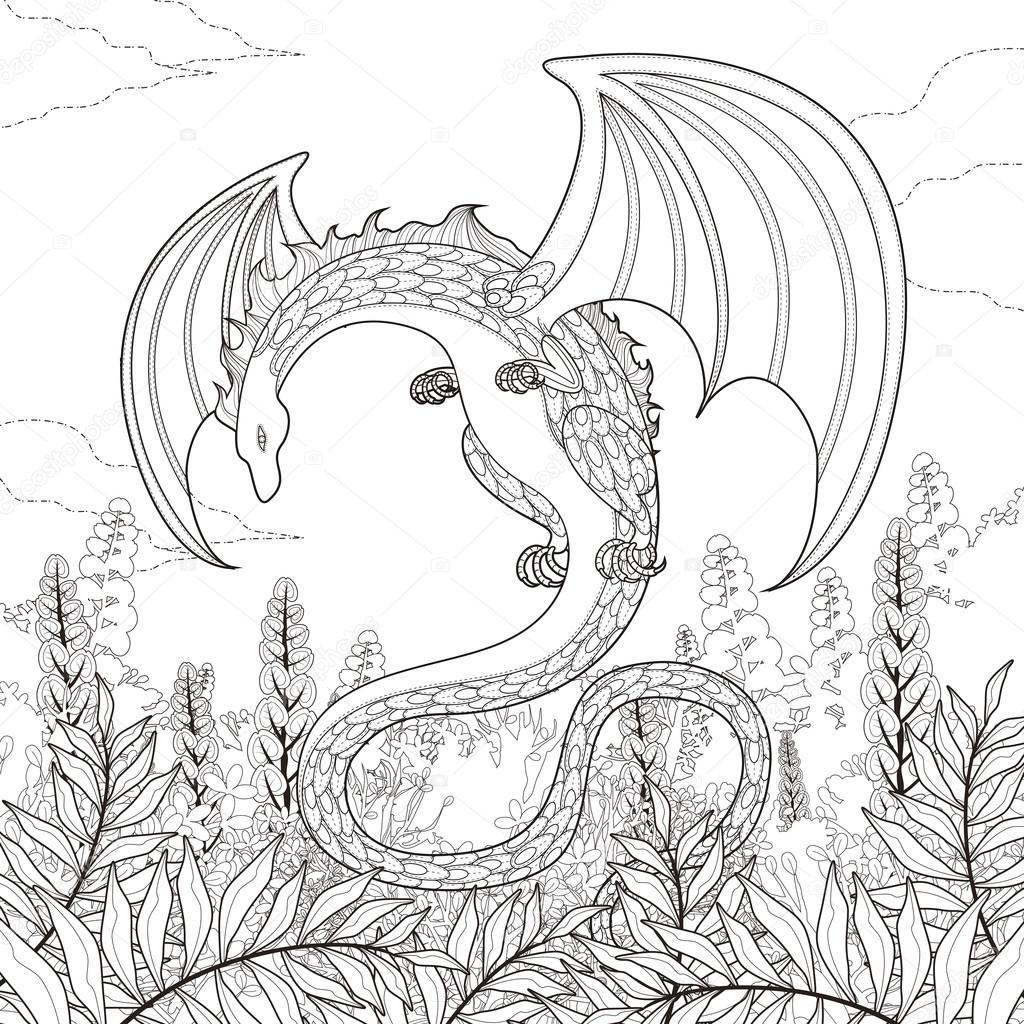 Mysterie Dragon Kleurplaat Stockvector Kchungtw 82669090