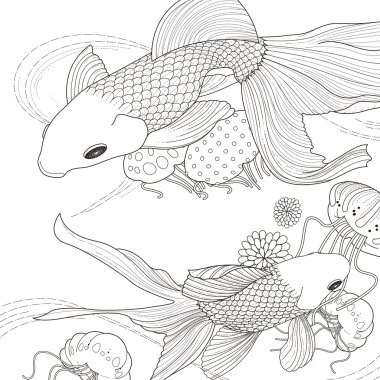 adorable golden fish coloring page clipart